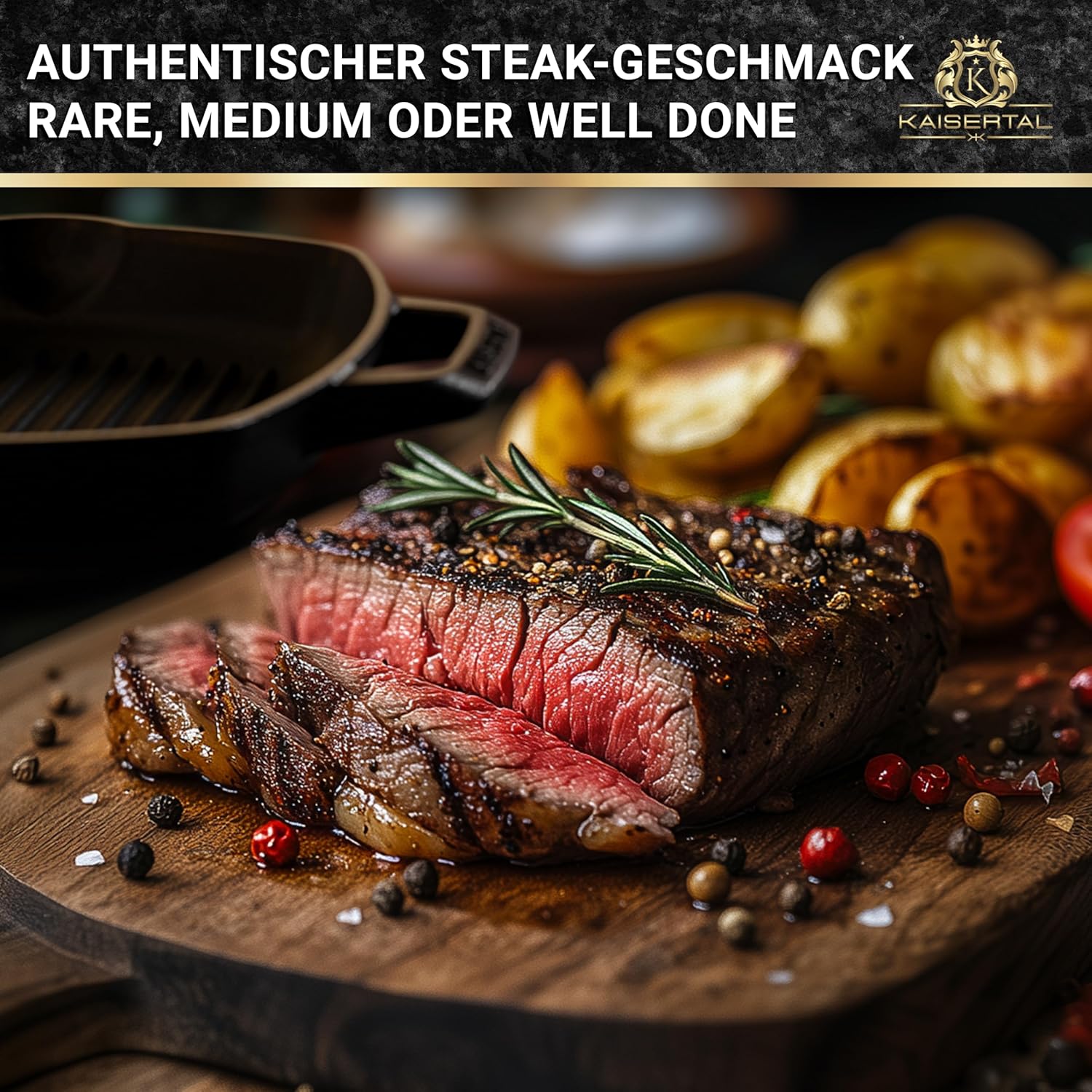 KAISERTAL Gusseisen Grillpfanne 26 cm Eingebrannt - Quadratisch mit Doppelgriff von KAISERTAL