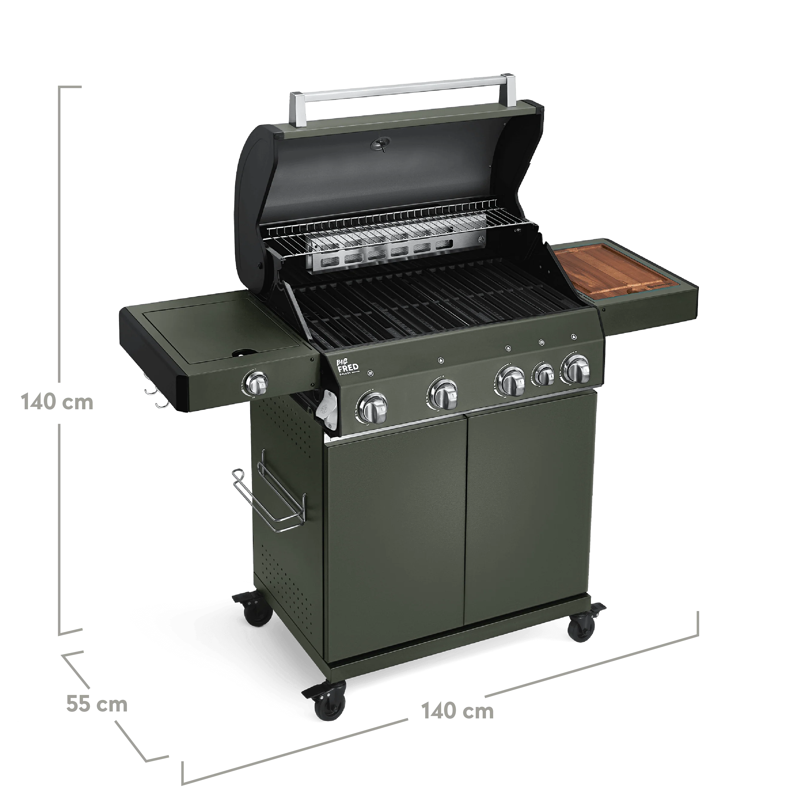 BURNHARD Big FRED Deluxe Gasgrill 4-Brenner in der Farbe Grün mit Gusseisenrost von BURNHARD