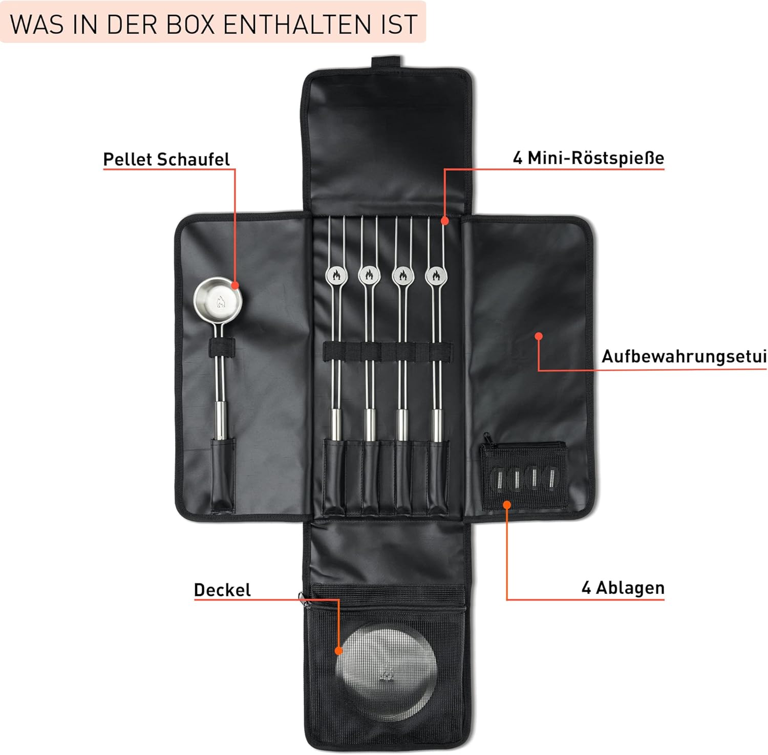 Solo Stove Mesa XL Accessorie-Set | Inkl. 4 Mini-Röstspieße aus Edelstahl + Ablagen, Pellet Schaufel, Mesa XL Deckel, Aufbewahrungsetui