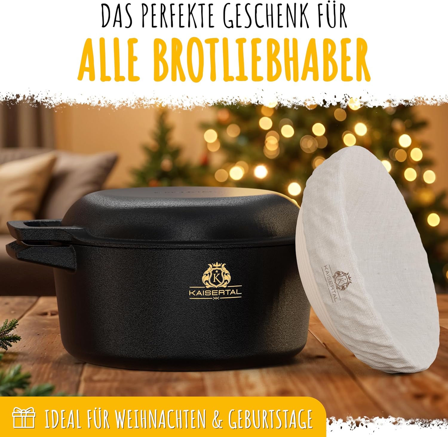 KAISERTAL Gusseisen Brotbackform mit Deckel 26 cm - inkl. Gärkorb von KAISERTAL