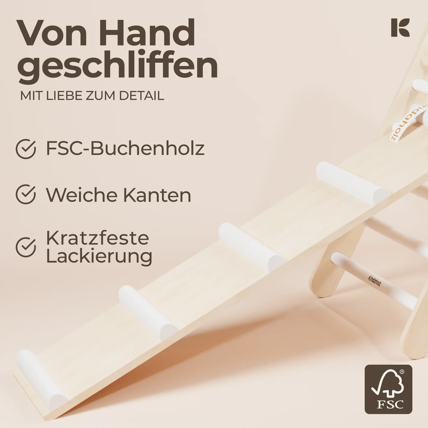 Kindaholz MIKA Rutschrampe Weiß Indoor Kletterrampe aus FSC Holz von Kindaholz