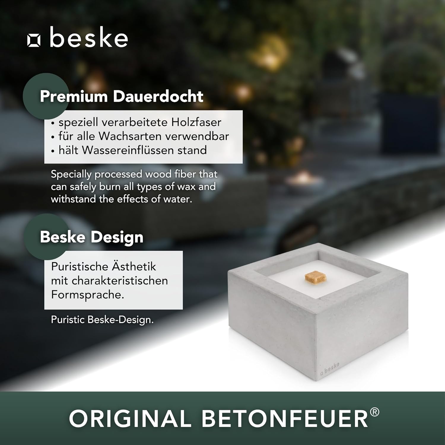 BESKE Betonfeuer Kula Outdoor 20x20x11cm inkl. Löschbrett - HANDARBEIT Made in Germany von Beske-Manufaktur