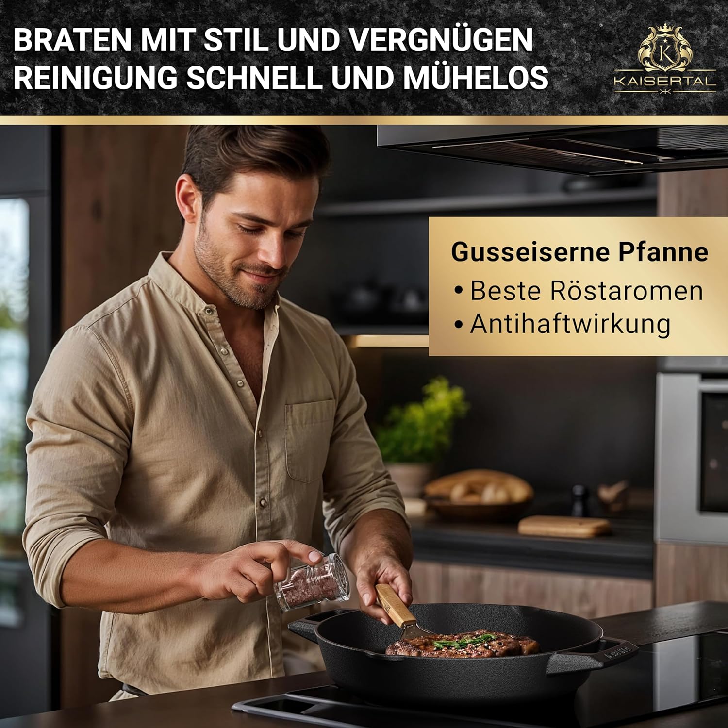 KAISERTAL Gusseisen Bratpfanne 30 cm Eingebrannt - Doppelgriff von KAISERTAL