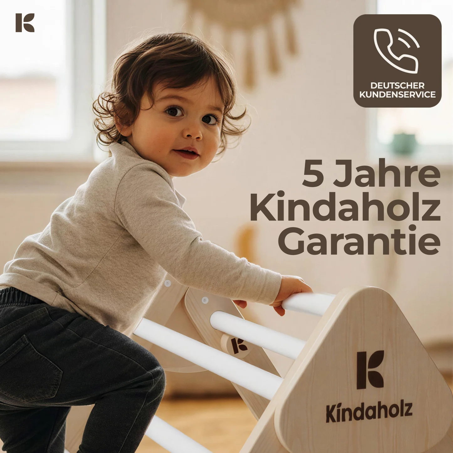 Kindaholz SAMI Kletterdreieck mit NINA Kletterbogen und MIKA Rutschrampe Weiß Indoor Kletterset aus FSC Holz von Kindaholz