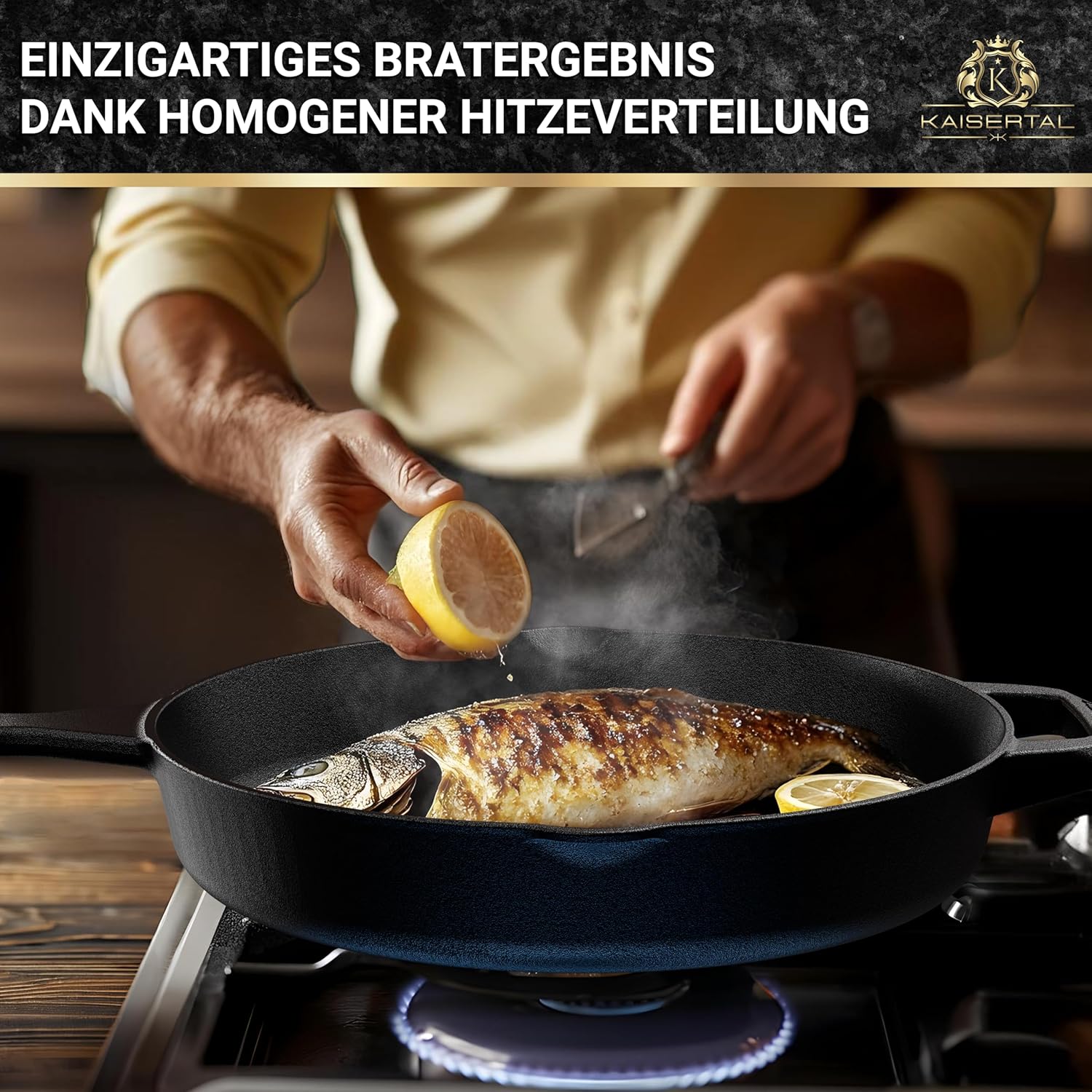 KAISERTAL Gusseisen Bratpfanne 30 cm Eingebrannt mit Griff von KAISERTAL