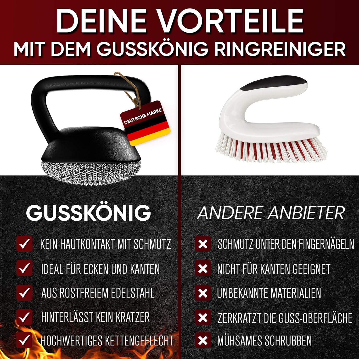 GUSSKÖNIG Ringreiniger mit Silikongriff für die schonende Reinigung von Gusseisenprodukten von GUSSKÖNIG