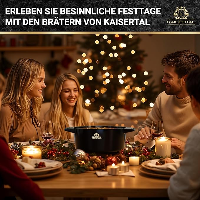KAISERTAL Emaillierter Gusseisen Topf - 2-in-1 Schmortopf 26 cm mit Deckel 6,4 Liter von KAISERTAL
