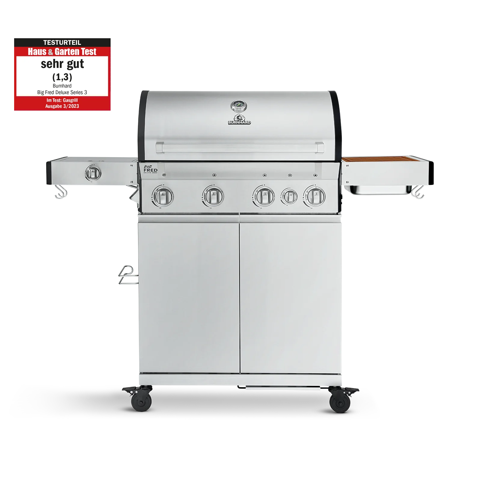 BURNHARD Big FRED Deluxe Gasgrill 4-Brenner in der Farbe Edelstahl mit Gusseisenrost von BURNHARD