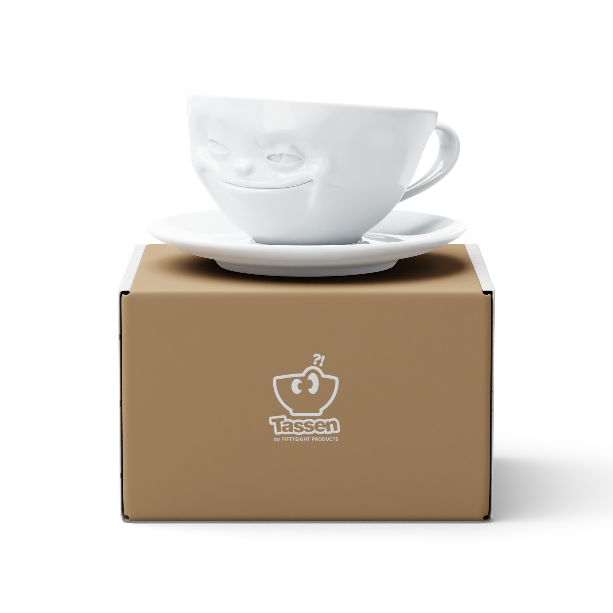 58products | Kaffeetasse Grinsend weiß 200 ml ideal für Kaffee + Tee + Kakao | Made in Germany von 58products